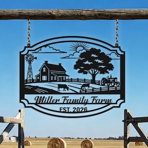 Letrero metálico personalizado para granja, placa con el nombre del rancho, letrero grande para granja, letrero metálico de Farmville, letrero para la puerta de la granja, regalo familiar para la casa de campo