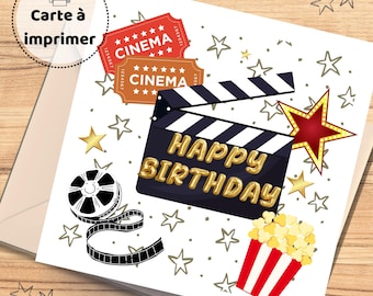 Carte anniversaire cinéma imprimable - thème film   - téléchargement instantané PDF