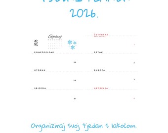 A5 2026 Weekly Planner – Minimalist Design, Croatian Holidays (Printable PDF)