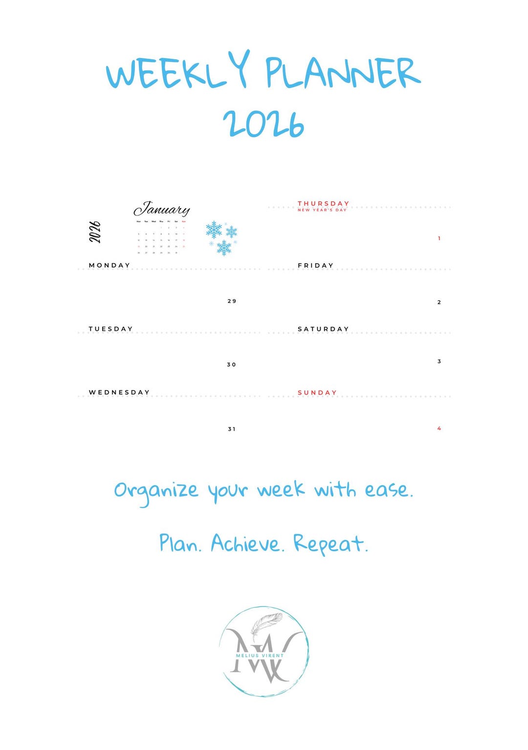 2026 Weekly Planner A5 Printable: Minimalist Two-page Layout (PDF ...