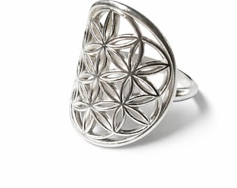 Sterlingzilveren Flower of Life-ring Heilige Geometrie Minimalistische mandala