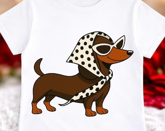 Retro Dachshund PNG: Polka Dot Scarf, Sunglasses (Digital Download)