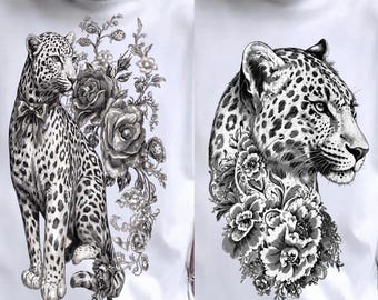 Imágenes prediseñadas de rosas leopardo plateadas, estampado animal glamuroso, arte floral de guepardo con diamantes (descarga digital)