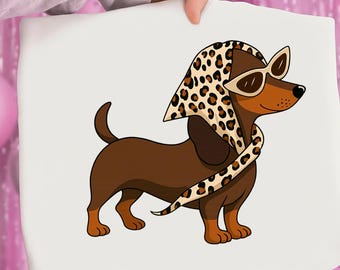 Dachshund Diva Clipart: Leopard Scarf Weiner Dog (Digital Download)