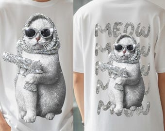 面白いキラキラ猫PNG、生意気な猫のイラスト、ニャーニャーミーム猫、キラキラ猫のクリップアート、デジタルダウンロード