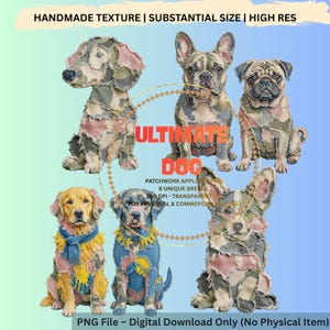 Paquete de imágenes PNG de apliques de perros patchwork, imágenes prediseñadas de vaca escocesa Corgi desaliñado (descarga digital)