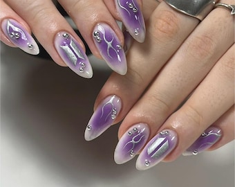 BTS Army Purple Aura Press On Nails: Cyber Sigilism Kpop Fake Nails