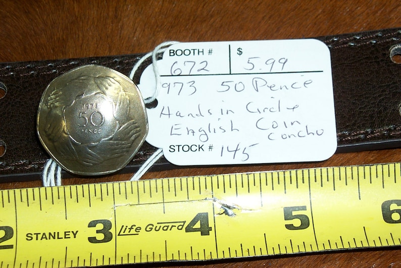 One 1973 50 Pence Hands in a Circle English Coin Concho