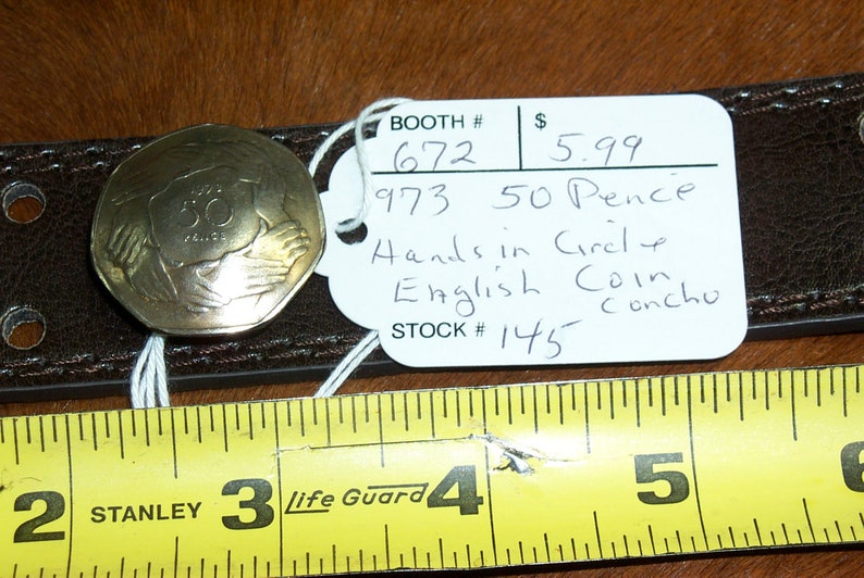 One 1973 50 Pence Hands in a Circle English Coin Concho