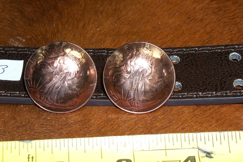 Two Half Ounce Solid Copper Walking Liberty Conchos