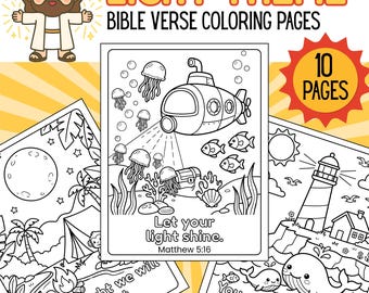 VBS Light Theme Coloring Pages for Kids, Bible Verse Coloring Sheets, Church Activity, Church Kids Coloring, VBS printable, Sunday School