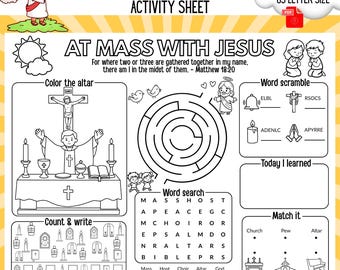 Mass Activity Sheet for Kids, Church Altar Coloring Page,Vacation Bible School Summer Printable,Mass Worksheet,Faith formation,Sunday School