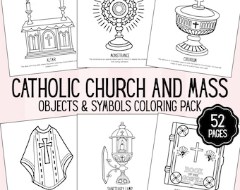 Catholic Mass and Church Coloring Pages| 52 Pages Kids Homeschool CCD class Printable| Catechism activity| For ages 4-10