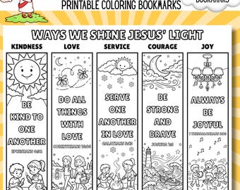 Shine for Jesus - Vacation Bible School Coloring Bookmark Activity, DIY Christian Bible Verse Bookmarks, VBS bookmarks, Sunday school crafts