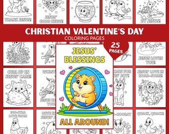 Christian Valentine’s Day Coloring Pages for Kids – Includes Cute Illustrations with Animal Puns, Bible Affirmations,25 Printable PDF Sheets