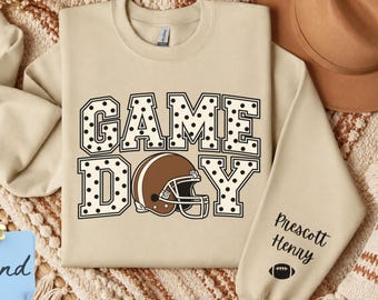 Custom Football Mom Sweater | Game Day Sweatshirt Mama | Personalized Gift for Aunt, Sister or Grandma | Kids Name on Sleeve | Polka Dots