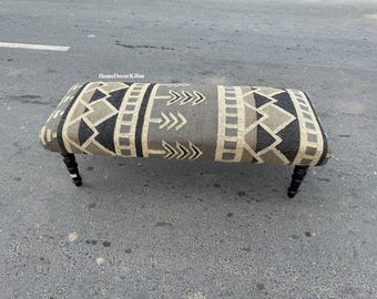 Banco otomano Kilim hecho a mano - Banco auxiliar rústico estilo granja boho tapizado Kilim vintage, banco otomano rústico, decoración boho para el hogar (Reino Unido)