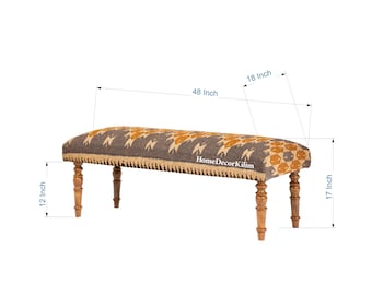 Footstool Bench: Desk Bench, Ottoman Bench, Upholstered Bench, Turkish Rug Bench, Kilim Bench, Home Decor Bench, Vanity Bench Handmade Bench