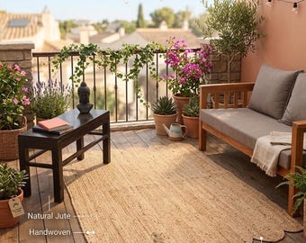 Natural Jute Braided  Rug - Handmade Natural Jute Rug, Rectangle Rug, Eco - Friendly Pure Vegan Living Room Jute Area Rug, Jute Rug 8x10
