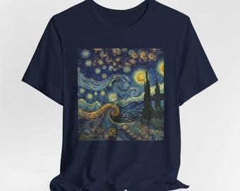Starry Night inspired landscape Tee, Van Gogh style night sky T-Shirt