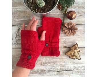 Knit Fingerless Gloves Unisex, Personalized Gift For Her, Red Arm Warmers, Hand Warmers Women, Elegant Knit Wool Mittens, Cozy Season
