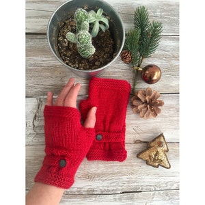 Knit Fingerless Gloves Unisex, Personalized Gift For Her, Red Arm Warmers, Hand Warmers Women, Elegant Knit Wool Mittens, Cozy Season