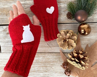 Hot Christmas Gifts 2022, Fingerless Mittens Womens, Girlfriends Birthday Gift Ideas, Gifts For Cat Lovers, Red Arm Warmers Glove, Hand Knit