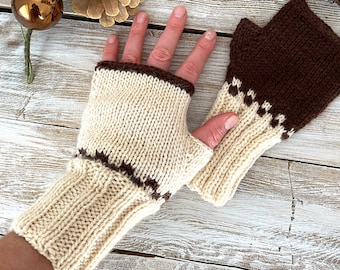 Retro Christmas Gift, Fall Outfits Ideas For Women's, Aesthetic Gifts For Best Friend, Arm Warmers Mitts, Brown And Beige Fingerless Gloves