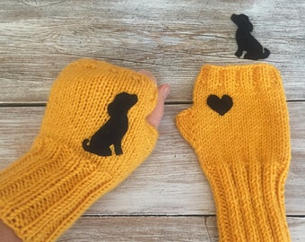 Halloween Gift For Her, Animal Fingerless Gloves Pet, Christmas Clearance, Funny Valentine Wiener Dog, Handknit Gloves, Dog Lover Mitten
