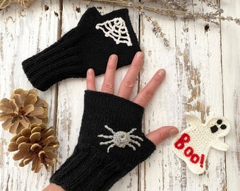 Boys Halloween Costume Spider And Web, Arm Warmers Gloves For Women, Hand Knit Gift Black Fingerless Gloves, Best Girls Halloween Costume