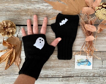 Halloween Costume Accessories, Ghost And Bat Fingerless Gloves, Teenage Boy Gifts, Hand Warmers Mittens, Unique Gifts For Daughter, Women