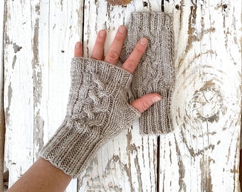 Hand Knit Wool Fingerless Mittens: Autumn Country Style