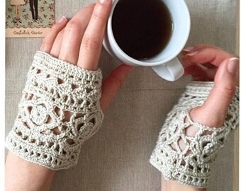 Lace Fingerless Gloves: Crochet Cotton Hand Warmers, Vintage Retro