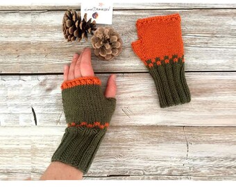 Aesthetic Gifts For Women, Christmas Gifts, Fall Outfits, Arm Warmers Mitt, Orange And Green Fingerless Gloves, Women Clothing , Minimalist