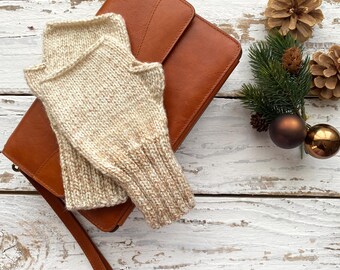 Hand Knit Wool Fingerless Gloves: Driving Wrist Warmers