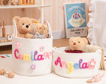 Personalized Cotton Rope Basket, Handmade Baby Shower Gift
