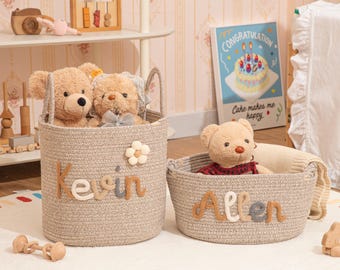 Panier prénom personnalisé pour bébé - Cadeau fait main pour chambre d'enfant en corde de coton