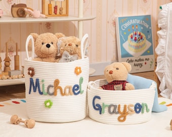 Personalized Cotton Rope Baby Basket • Monogrammed Nursery Storage