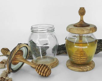 Olive Wood Honey Jar With Dipper - Olivewood Pens®