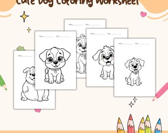 Desenhos de cachorros para colorir, livro de colorir de filhotes para crianças e adultos (download digital)
