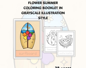 Folleto para colorear de flores de verano: páginas botánicas en escala de grises (PDF PNG)