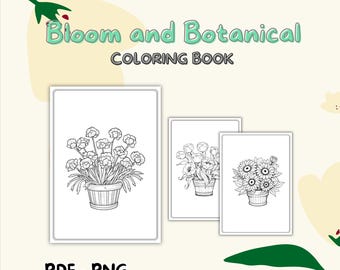 Paquete de páginas para colorear botánicas: 50 ilustraciones de flores (PDF PNG)