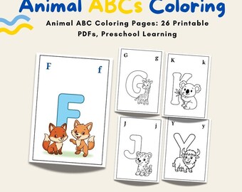 Páginas para colorear de animales (Abecedario) / Alfabeto de animales imprimible (PDF) (Descarga digital)