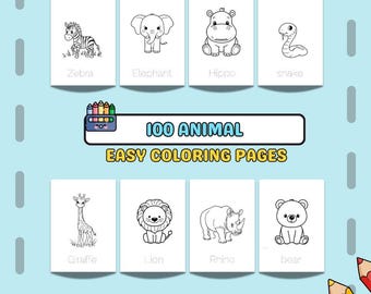 100 páginas para colorear de animales para niños pequeños / Libro de actividades imprimible (Descarga PDF)