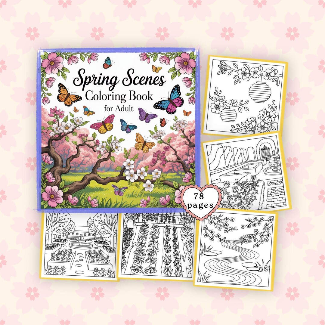 Spring Scenes Coloring Pages for Adults – Nature, Floral, Garden ...