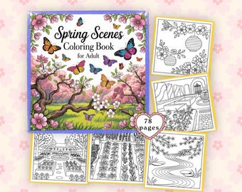 Dibujos para colorear de escenas primaverales para adultos: ilustraciones de naturaleza, flores y jardines (PDF PNG)