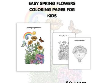 Dibujos fáciles de flores de primavera para colorear para niños en edad preescolar (PDF PNG)