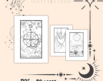Libro para colorear de Tarot en PDF, páginas de Tarot Místico Goblincore Art Nouveau (Descarga digital)