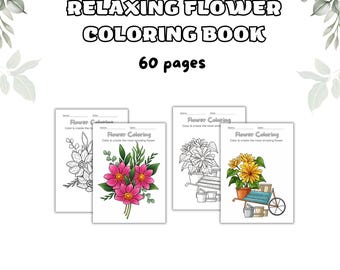 Libro para colorear de flores para adultos: 60 relajantes páginas botánicas (descarga digital)