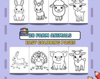 Dibujos para colorear de animales de granja para niños pequeños / Actividad imprimible en PDF (descarga instantánea)